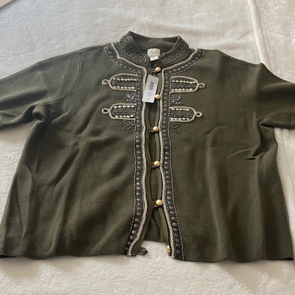 Chico's Tops - Chico's Olive Green Embellished Jacket